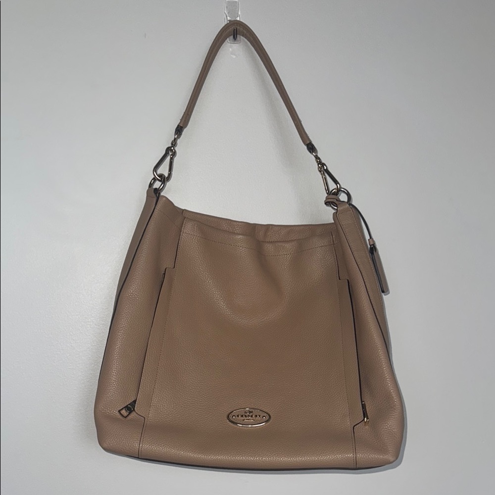 Coach Tan Leather Shoulder Bag with Structured Design